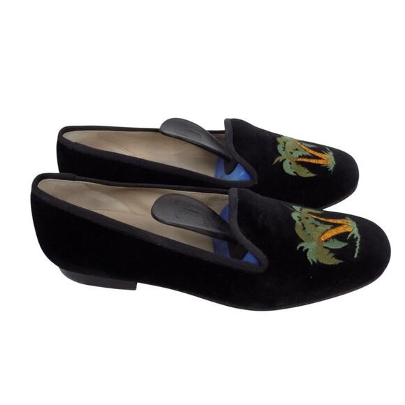 Stubbs and Wootton‎ Black Velvet Slippers with Palm Tree Embroidery 6.5 $545 🌴 - Picture 3 of 6